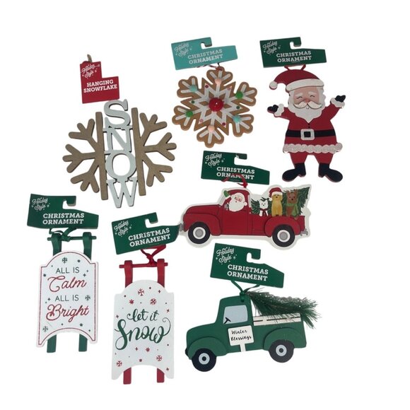 Holiday Style 7 Assorted Christmas Ornaments Santa Truck Snowflake New - Picture 1 of 10